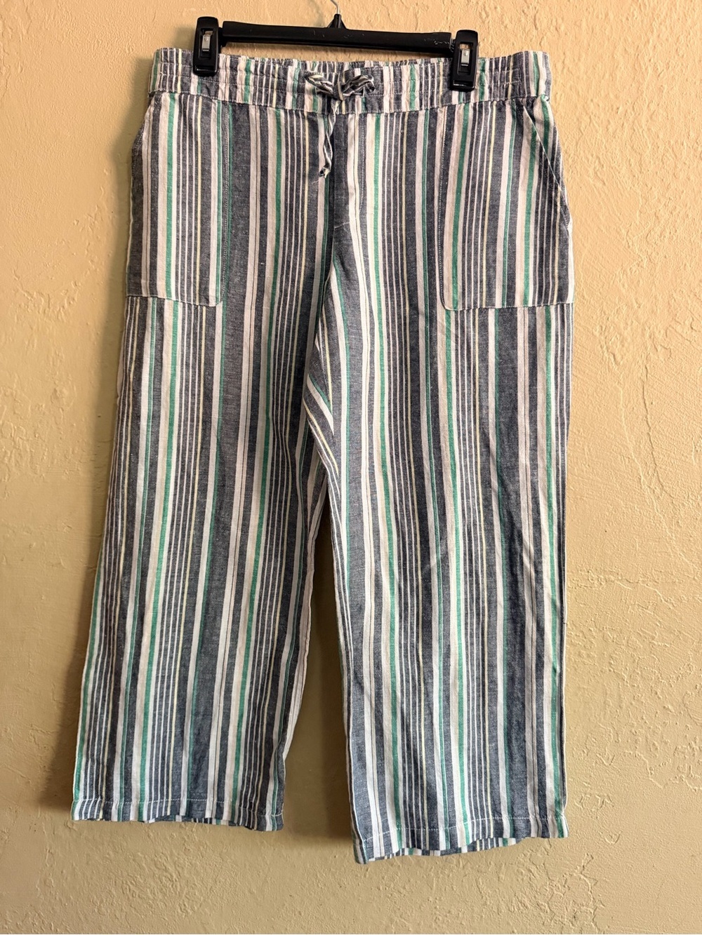 Liz Claiborne Striped Ankle Pants - Gray, White, Green Linen Blend